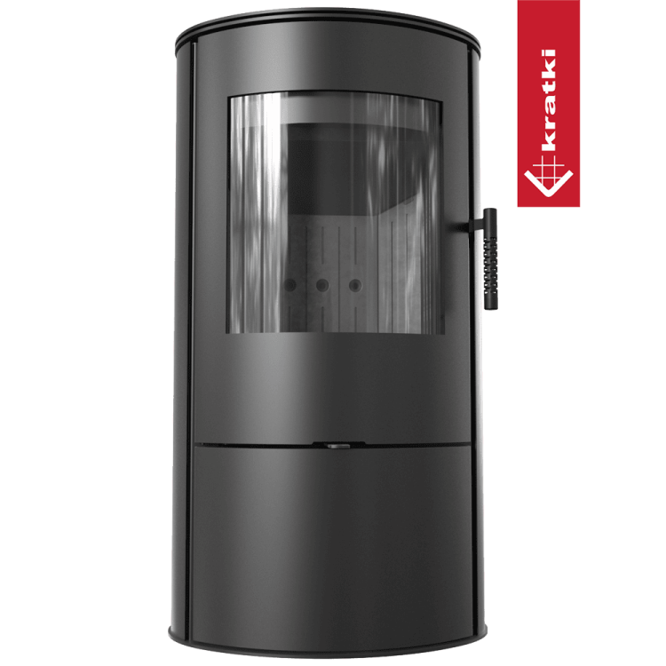 piec koza na drewno wolnostojący stalowy ROLLO BLACK KRATKI EKOPROJEKT front