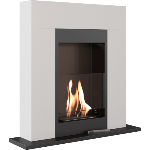 biokominek whiskey biały z szybą kratki