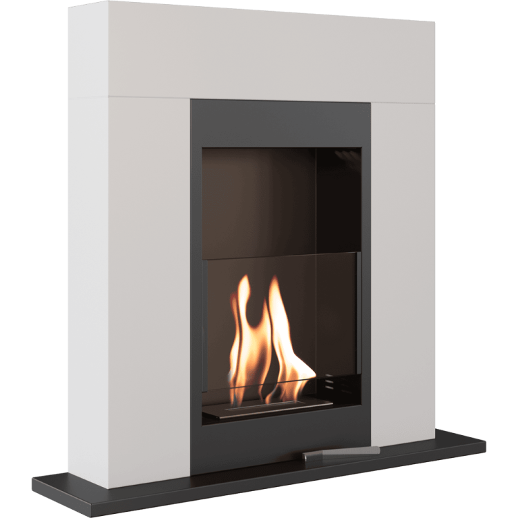 biokominek whiskey biały z szybą kratki