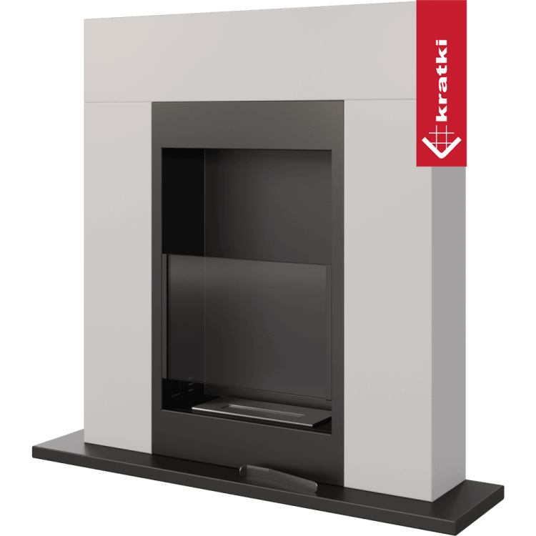 biokominek whiskey biały z szybą kratki