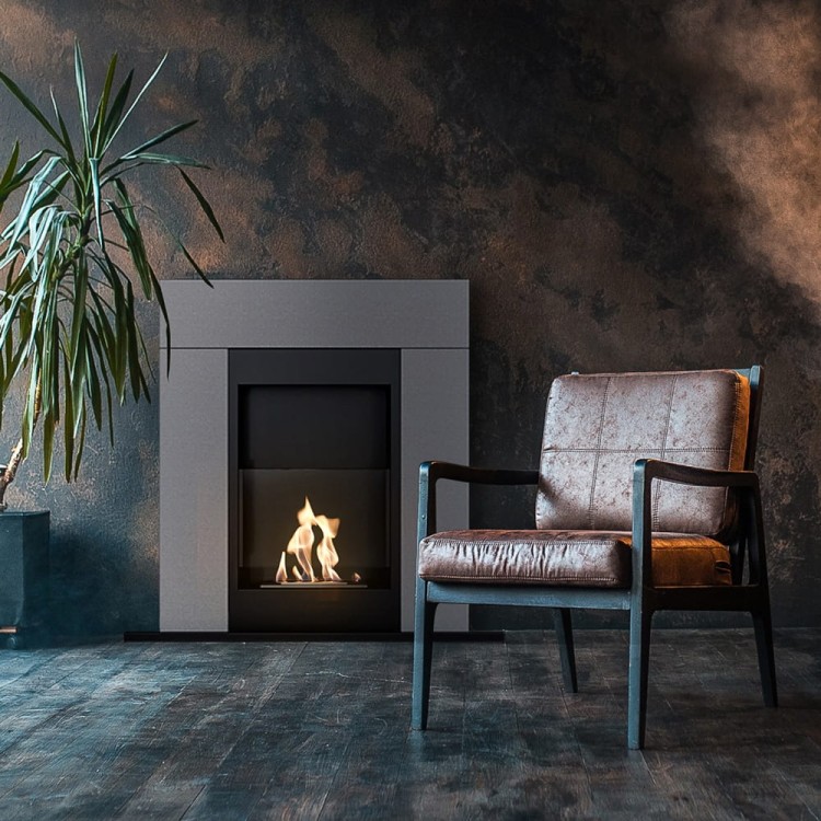 biokominek whiskey granito z szybą kratki