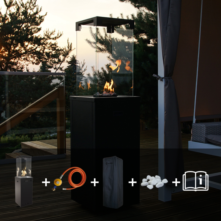 ogrzewacz tarasowy PATIO LIGHT KRATKI zestaw zawiera pokrowiec kamienie